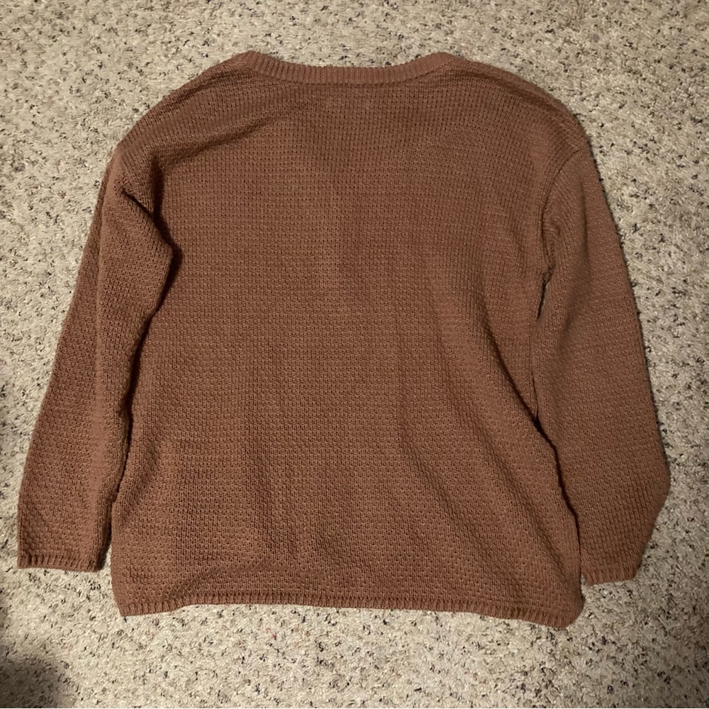 NWOT Sonoma brown chunky knit button front crew neck sweater hi-lo oversized - Picture 2 of 6
